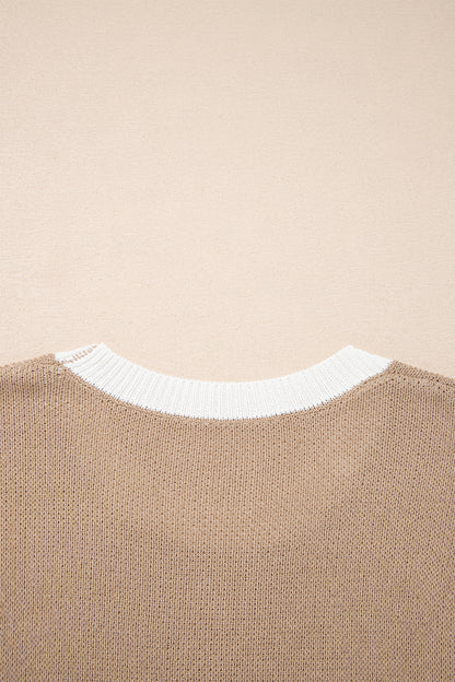 Goat Horse Shoe Pattern Contrast Trim Short Sleeve Sweater