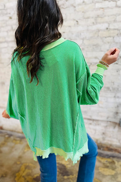 Myosotis Twisted Rib Uneven Hem Drop Shoulder Loose Knit Top