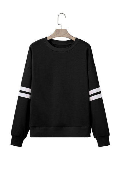 Navy Blue Varsity Striped Detail Drop Shoulder Oversized Sweatshirt