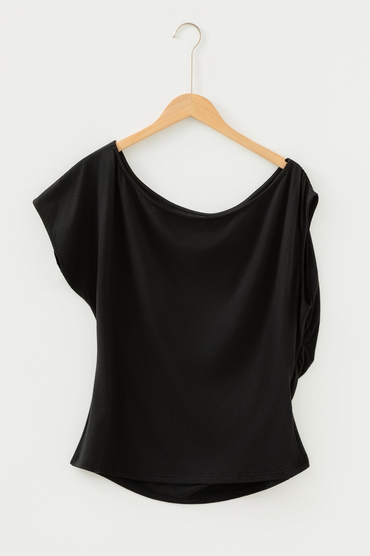 Gossamer Pink Plus Size Solid Color Asymmetric Neck Short Sleeve Blouse
