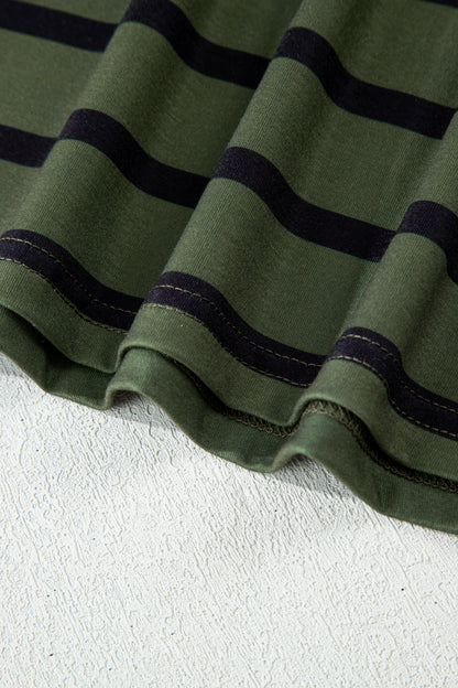 Four Leaf Clover Striped Half Buttons Crew Neck T-Shirt