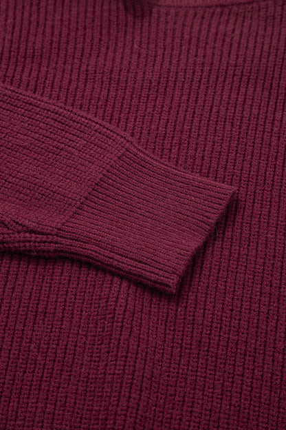 Burgundy Lace Bowknot Asymmetric Neck Sweater