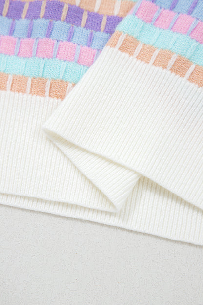Orange Abstract Striped Knit Short Sleeve Sweater