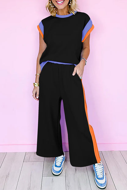 Valerian Color Block Detail Casual Two-piece Set