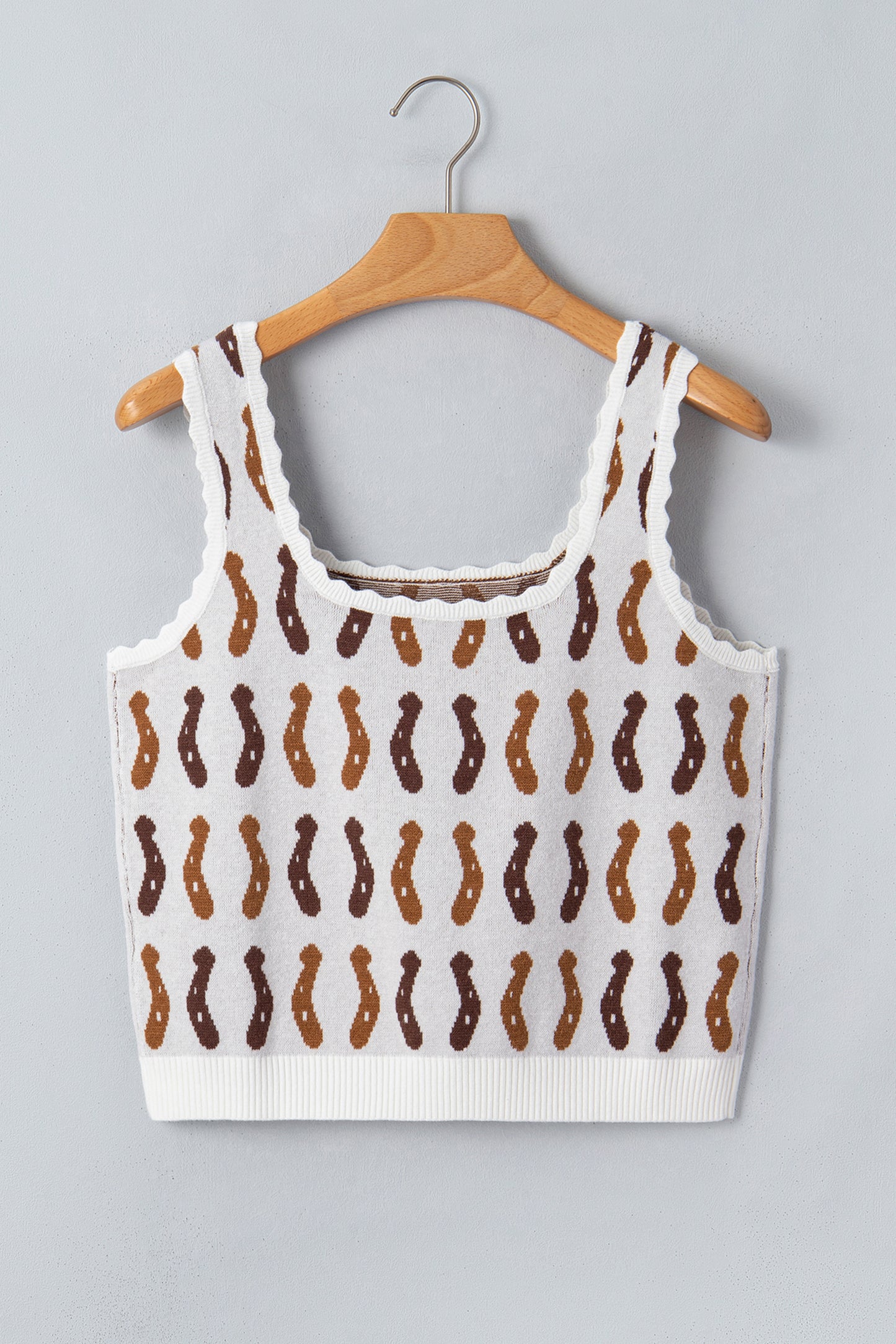 White Western Leopard/ Horseshoe Printed Scalloped Trim Square Neck Sweater Vest