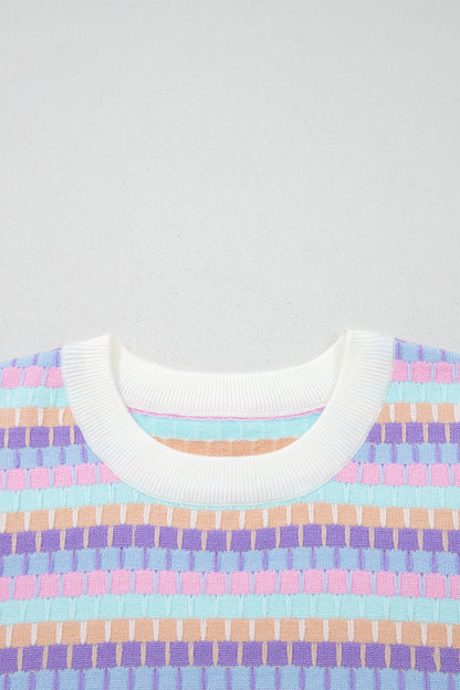 Orange Abstract Striped Knit Short Sleeve Sweater