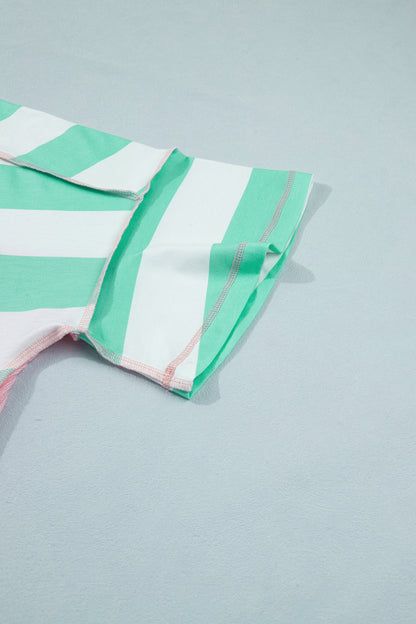 Pink Stripe Exposed Seam Ribbed Patchwork Oversized Tee