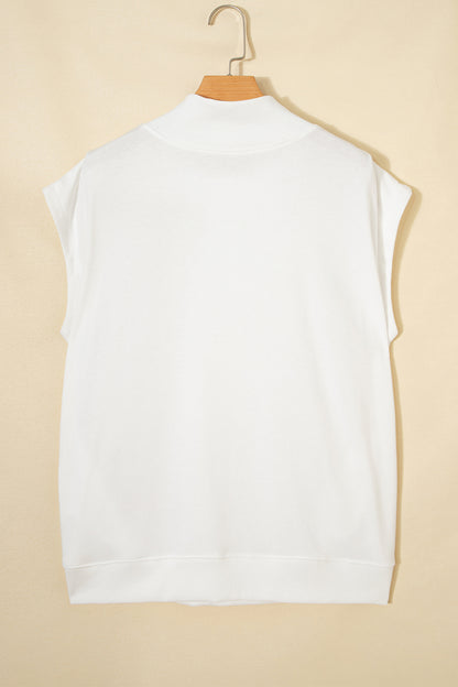 Black Solid Color High Neck Cap Sleeve Loose Top