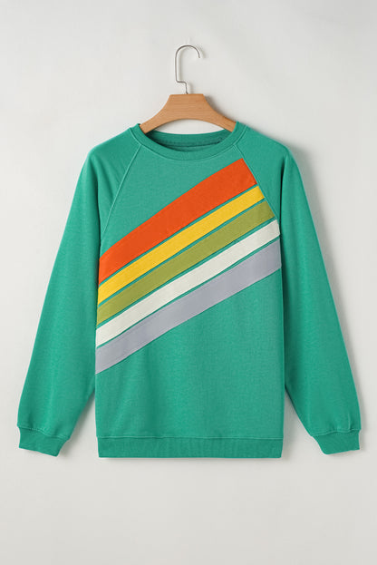 Apricot Rainbow Colorblock Striped Pullover Sweatshirt