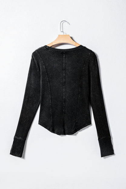 Burgundy Exposed Seam Ribbed Long Sleeve Top