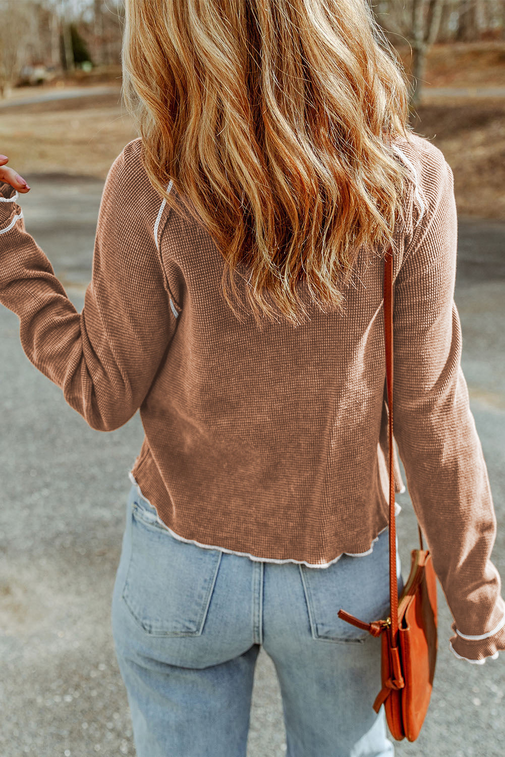 Tillandsia Purple Textured Round Neck Long Sleeve Top