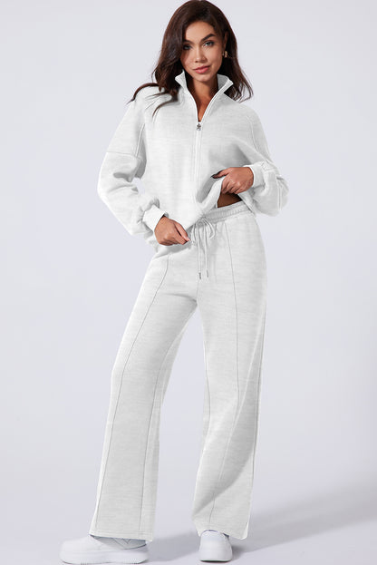 Black Drop Shoulder Zip Up Jacket Drawstring Pants Active 2pcs Set