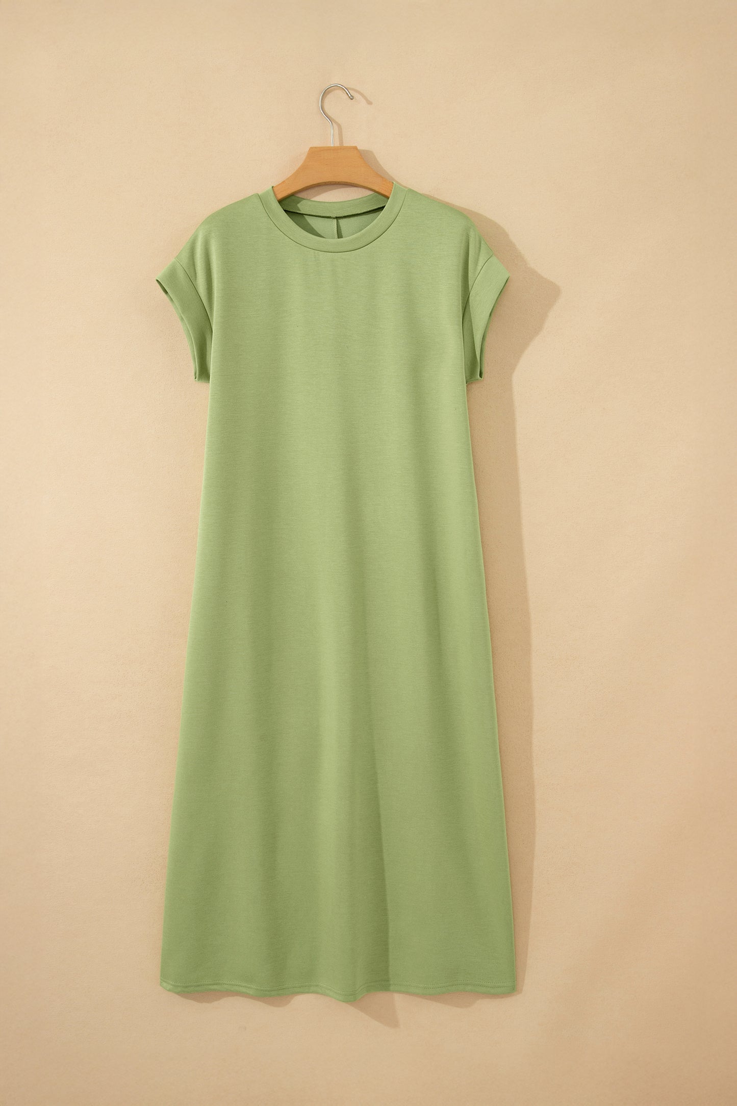 Red Sandalwood Solid Color Long T Shirt Dress with Slits