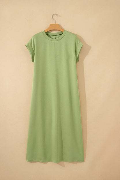Red Sandalwood Solid Color Long T Shirt Dress with Slits