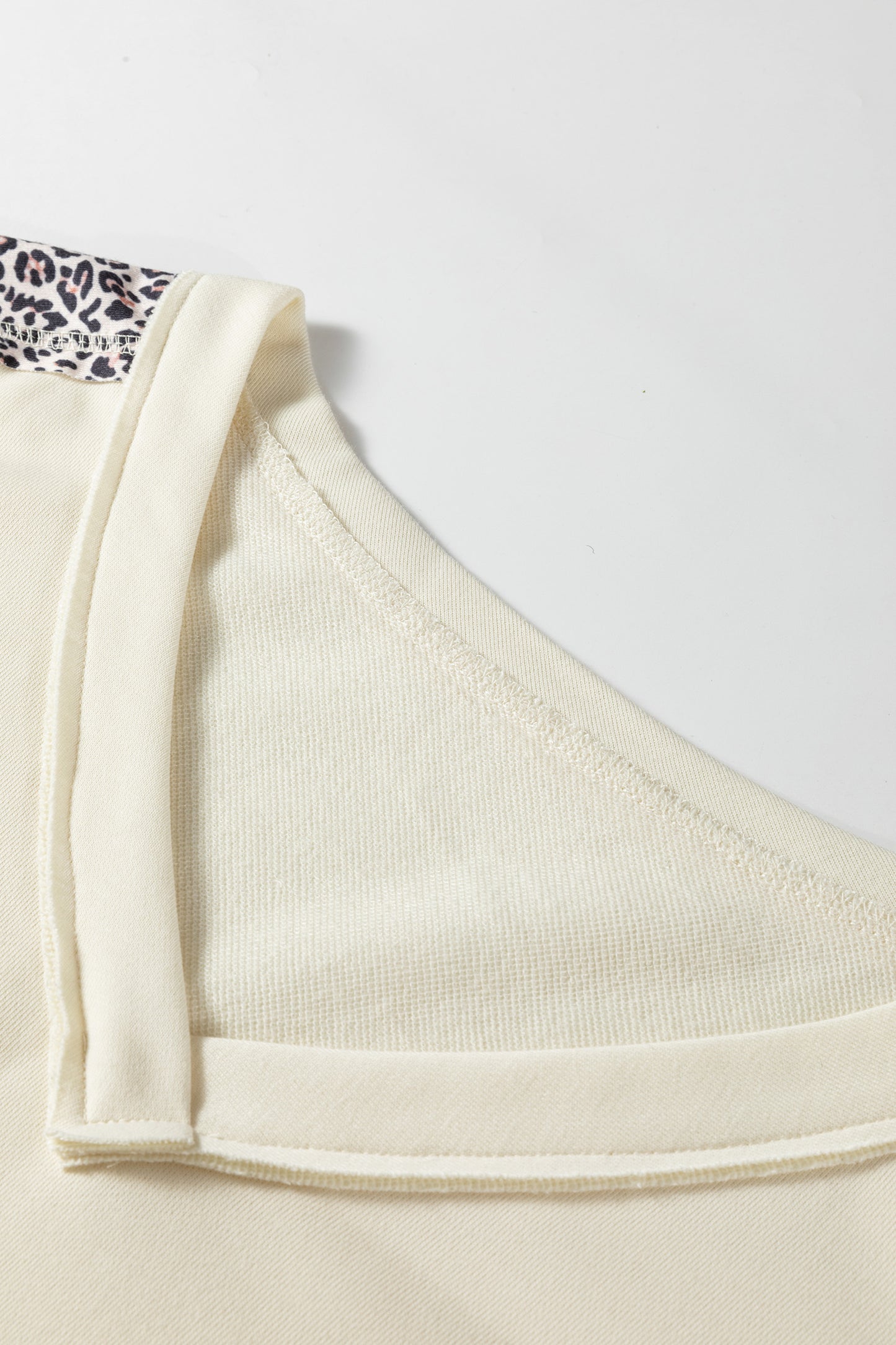 Apricot V Neck Exposed Seam Leopard Color Block Patchwork Half Sleeve Top