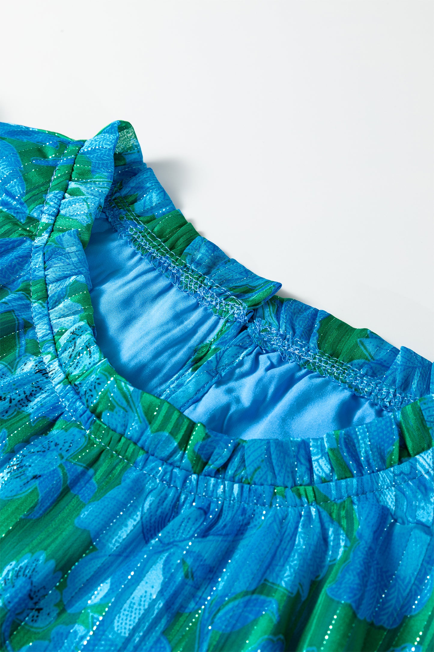 Green Floral Print Ruffled Sleeve Summer Blouse