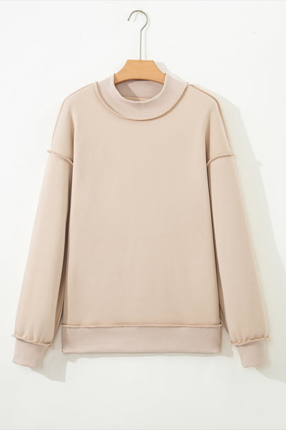 Dark Blue Oversize Drop Shoulder Reversible Mock Neck Sweatshirt