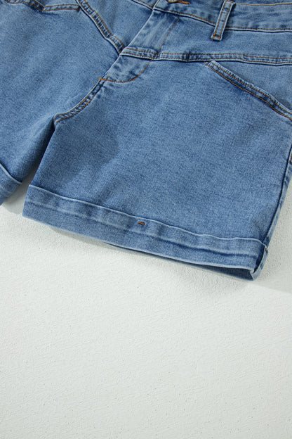 Ivy Seam Detail Pocketed Cuffed Hem Denim Shorts