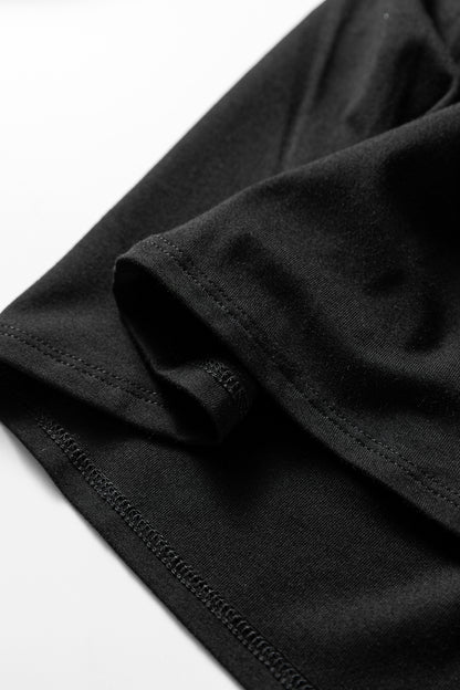 Black Smocked Bust Buttoned Split V Neck Flow Fit Blouse