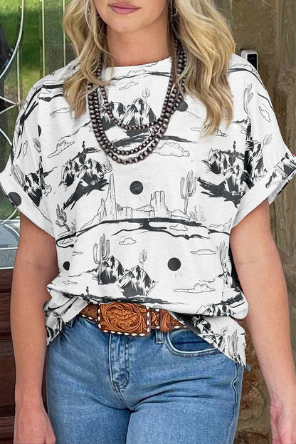 Chestnut Desert Sand Print Short Sleeve Knit Top