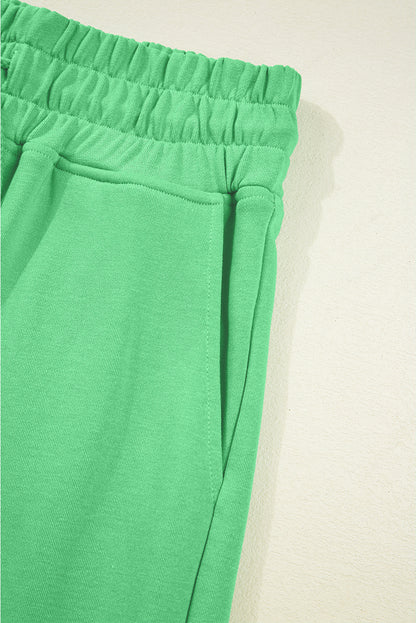 Yellow Cream Drop Shoulder Puff Sleeve Crop Pullover Drawstring Wide Leg Pants Set