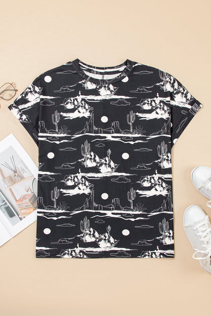 Chestnut Desert Sand Print Short Sleeve Knit Top
