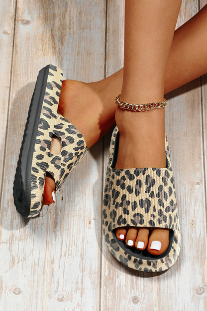 Pink Leopard Print Thick Sole Slip On Slippers