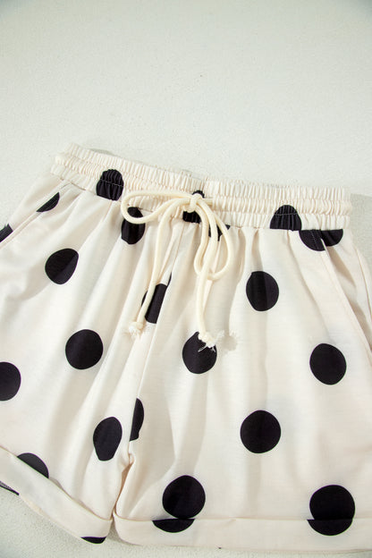 Pink Polka Dot Print V Neck Tee Short Set