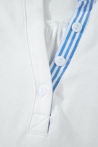Sky Blue Striped Frilled Collar Short Sleeve Blouse