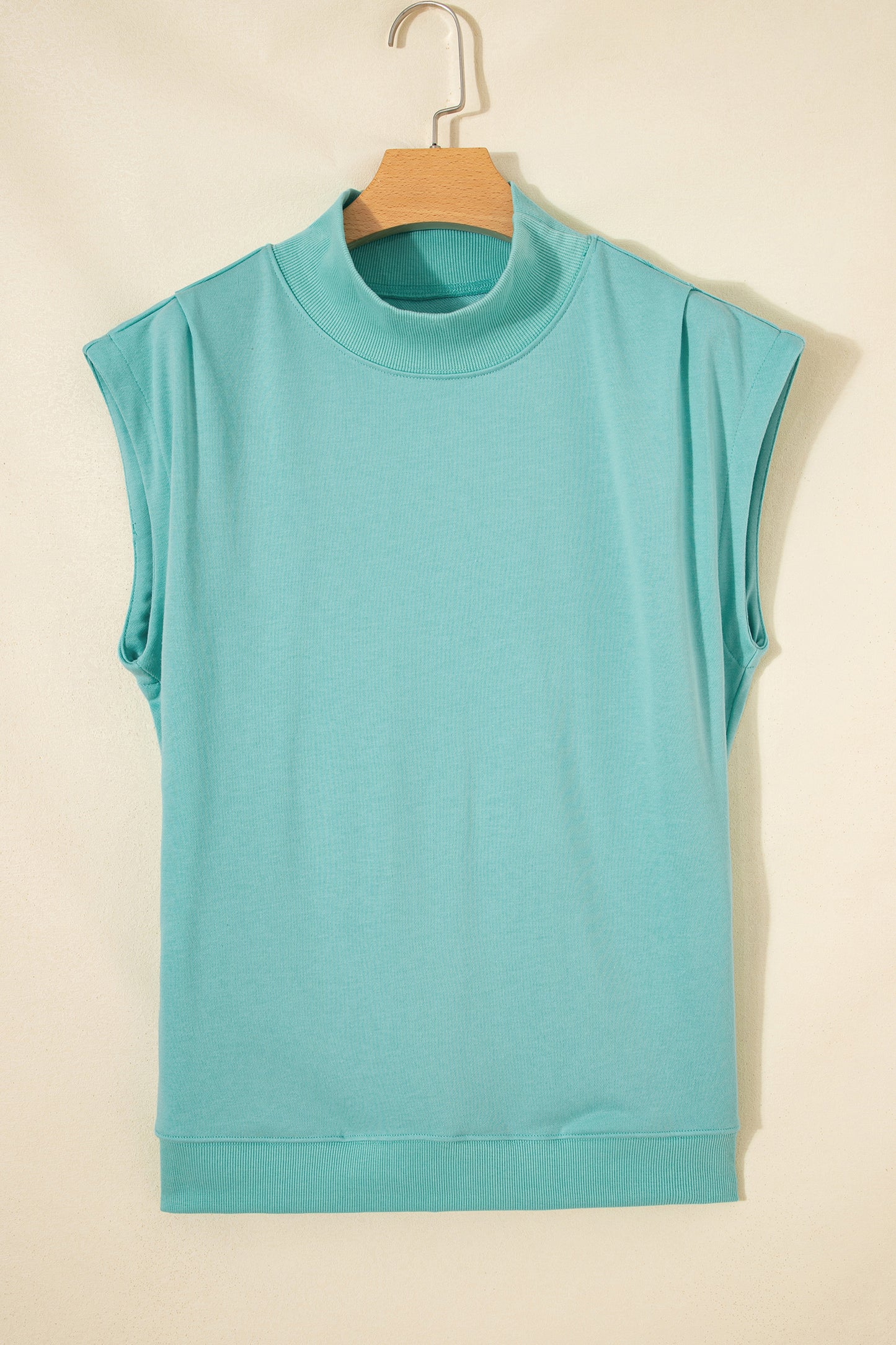 Light Grey Solid Color High Neck Cap Sleeve Loose Top