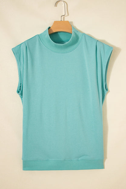 Light Grey Solid Color High Neck Cap Sleeve Loose Top
