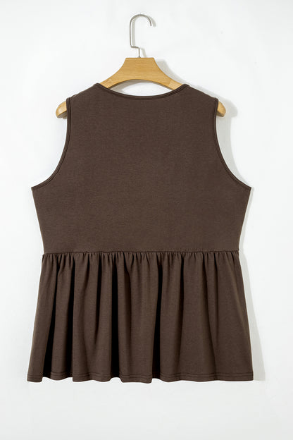 Black Plus Size Solid Color Bow Tie Peplum Tank Top