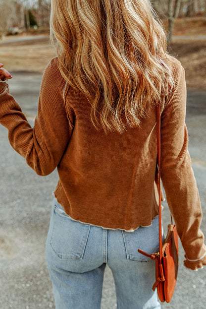 Gray Textured Round Neck Long Sleeve Top
