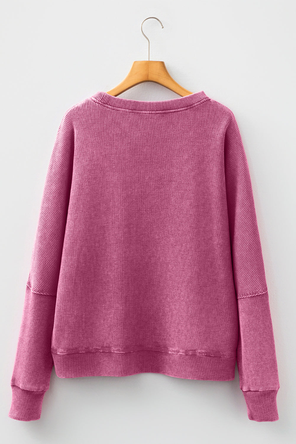 Mist Green Waffle Knit Patchwork Long Sleeve Loose Top