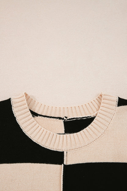 Black Stripe Two in One Knitted Top High Waist Splicing Hem Sweater Dress