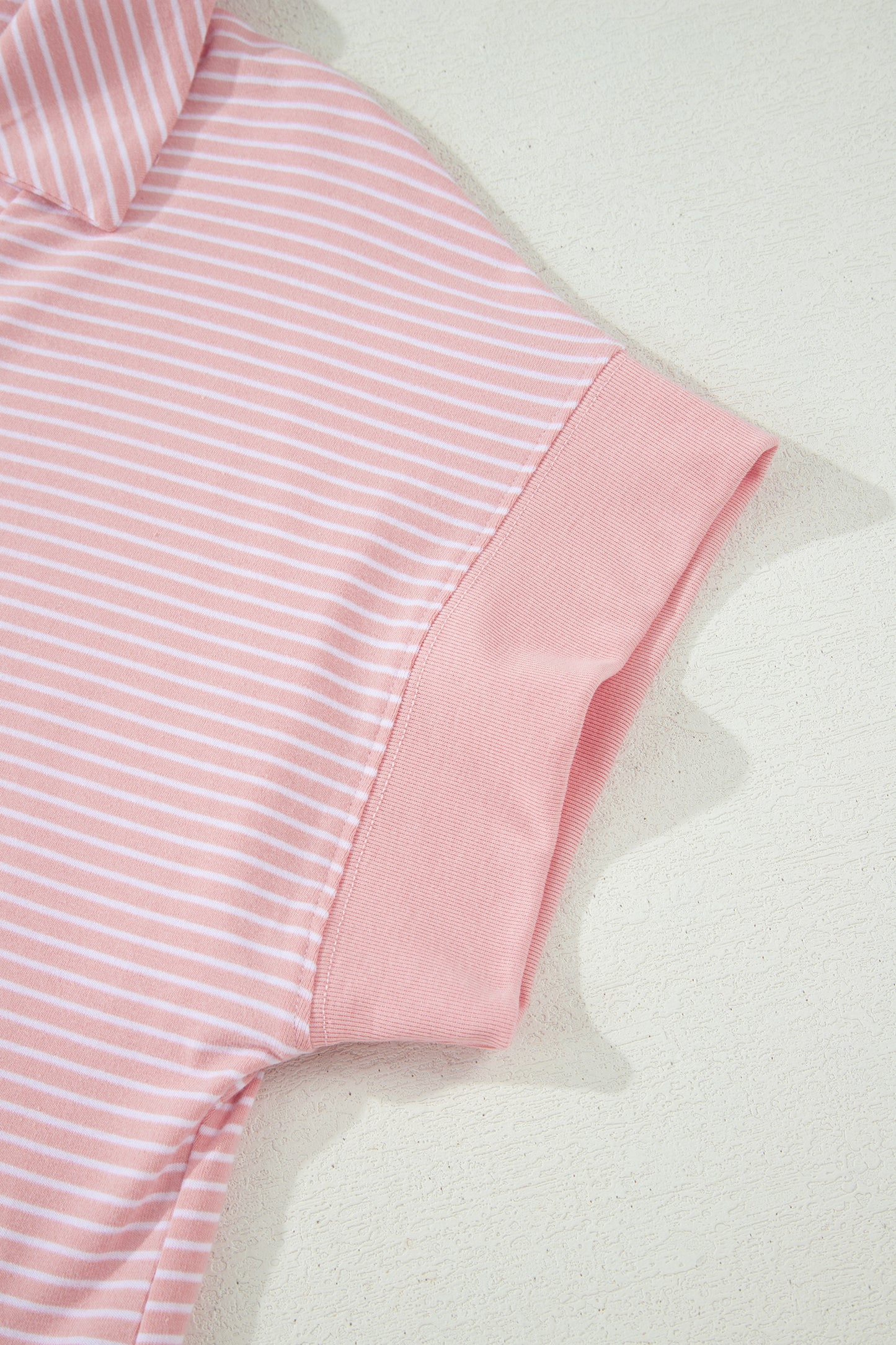 Khaki Stripe Dolman Sleeve Polo Shirt and Drawstring Shorts Set