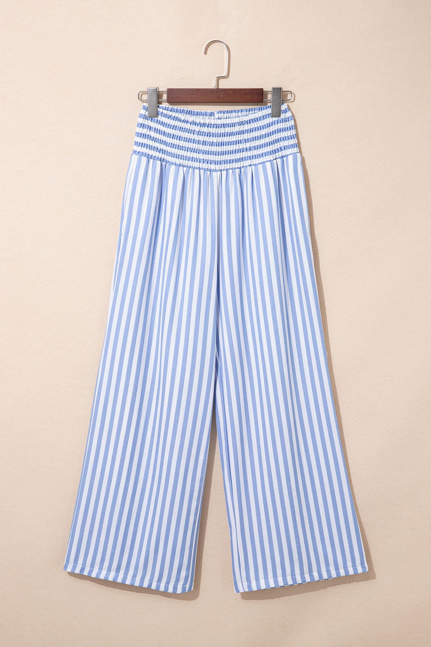 Black Stripe Shirred High Waist Loose Summer Pants