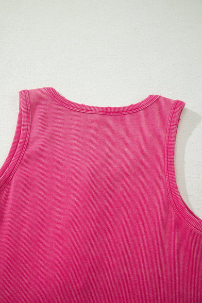 Blue Vintage Distressed Ribbed Mineral Wash Tank Top