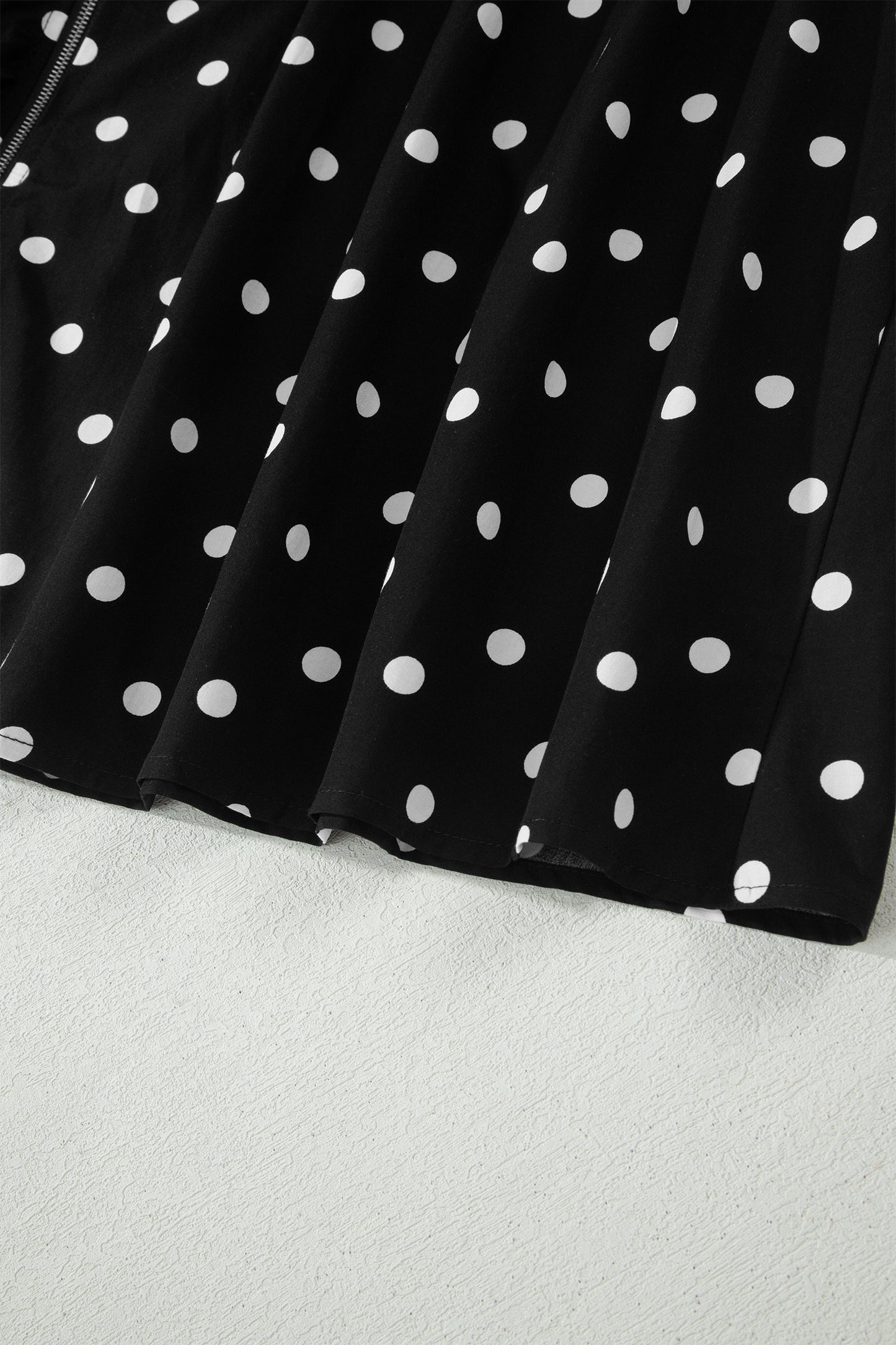 Black Polka Dot Print Contrast Trim V Neck Zip Up Sleeveless Dress