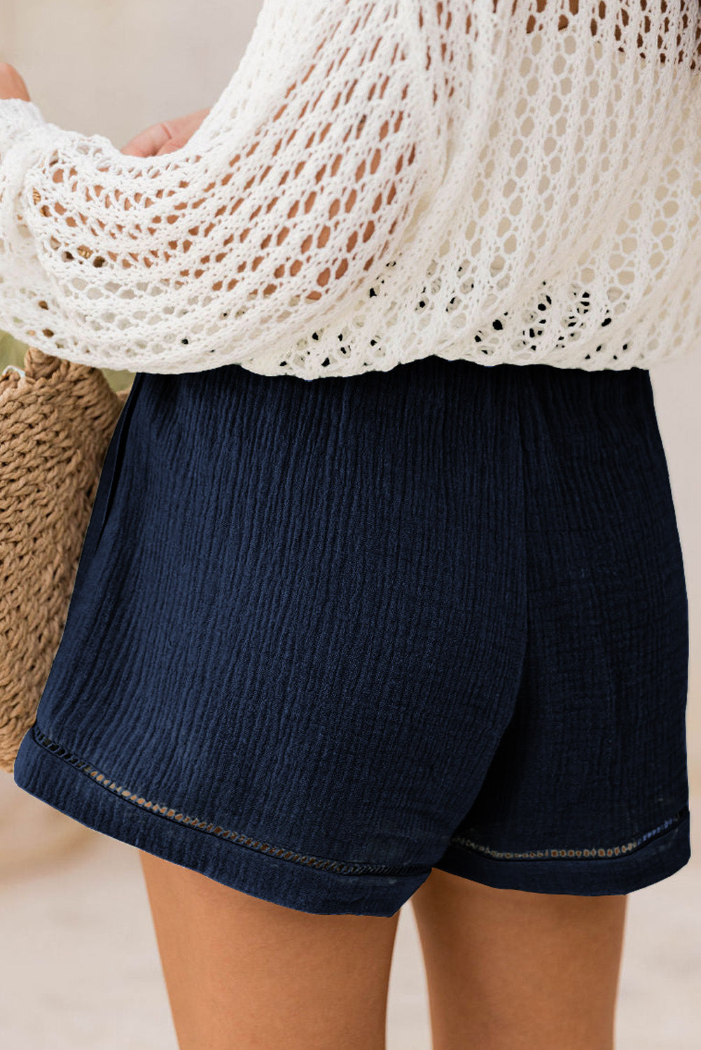 Dark Grey Cotton Gauze Paperbag Shorts