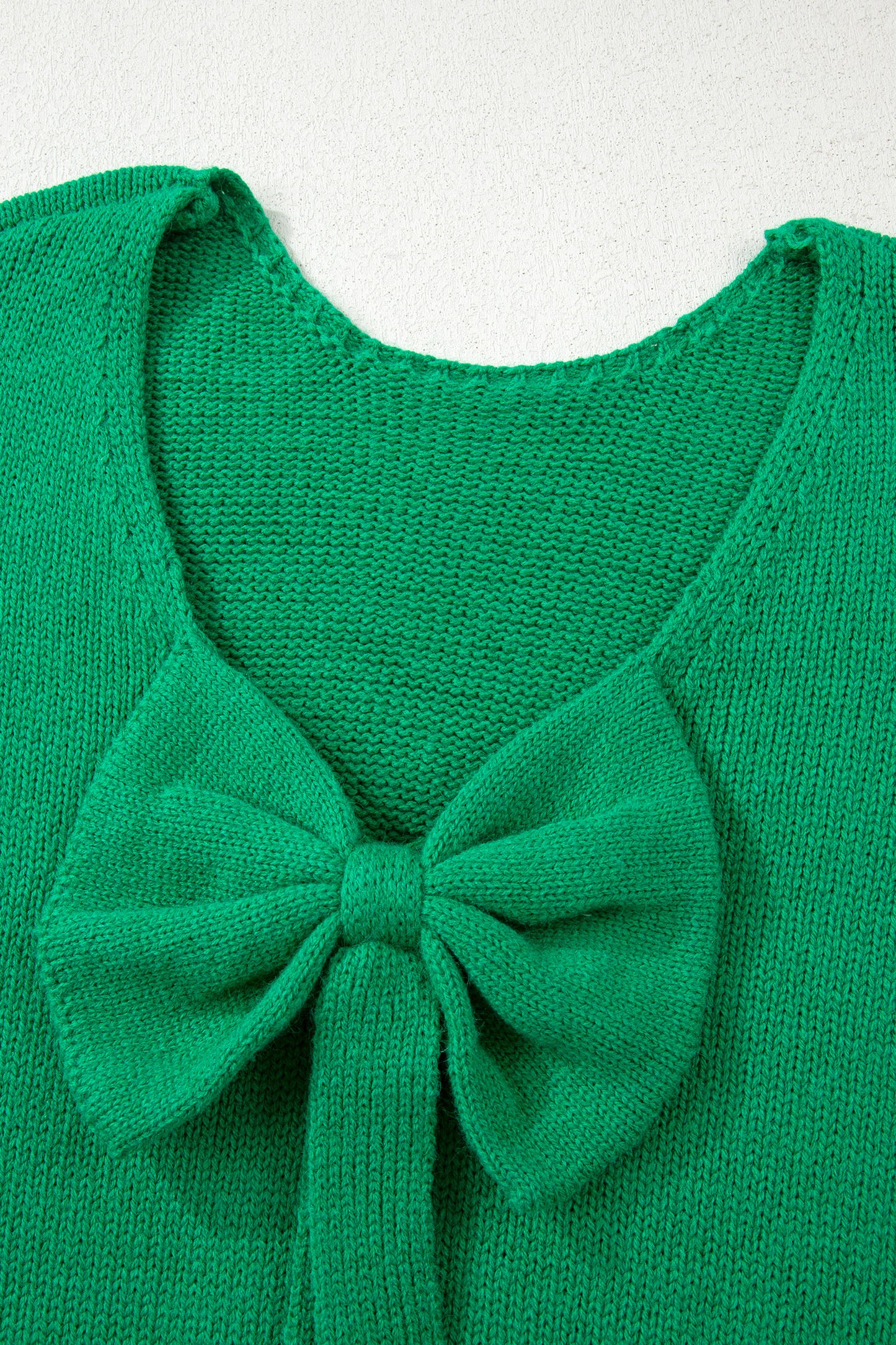 Fiery Red Festive Bow Backless Bubble Sleeve Sweater