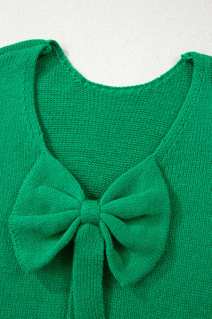 Fiery Red Festive Bow Backless Bubble Sleeve Sweater