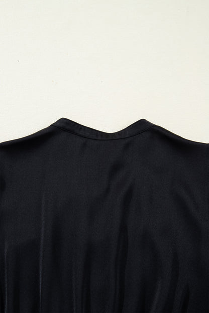 Black Flounced Bracelet Sleeve V Neck Tiered Maxi Dress