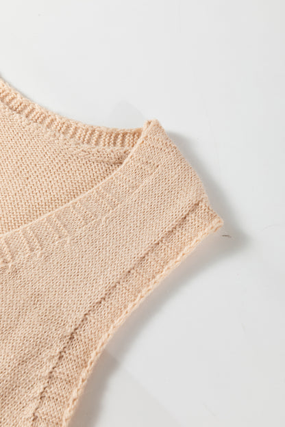 Delicacy Ribbed Deep V Neckline Front Pocketed Loose Tunic Sweater Vest