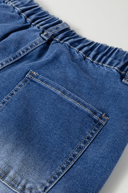 Blue 4 Buttons Front Tapered Casual Loose Fit Jeans
