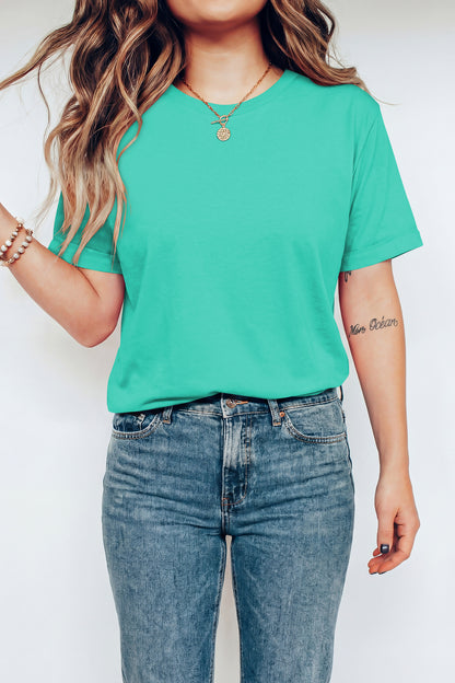 Mint Green Casual Plain Crew Neck Tee