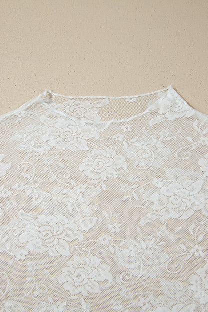 Black Plus Size Floral Mesh Long Sleeve Top