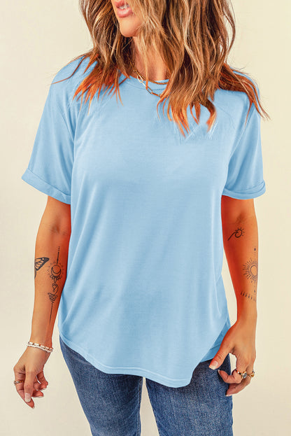 Red Casual Plain Crew Neck Tee