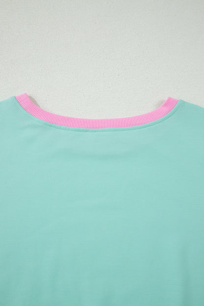Moonlight Jade Colorblock Edge Drop Shoulder T Shirt and Skort 2Pcs Set