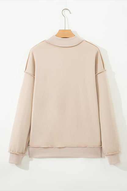 Dark Blue Oversize Drop Shoulder Reversible Mock Neck Sweatshirt